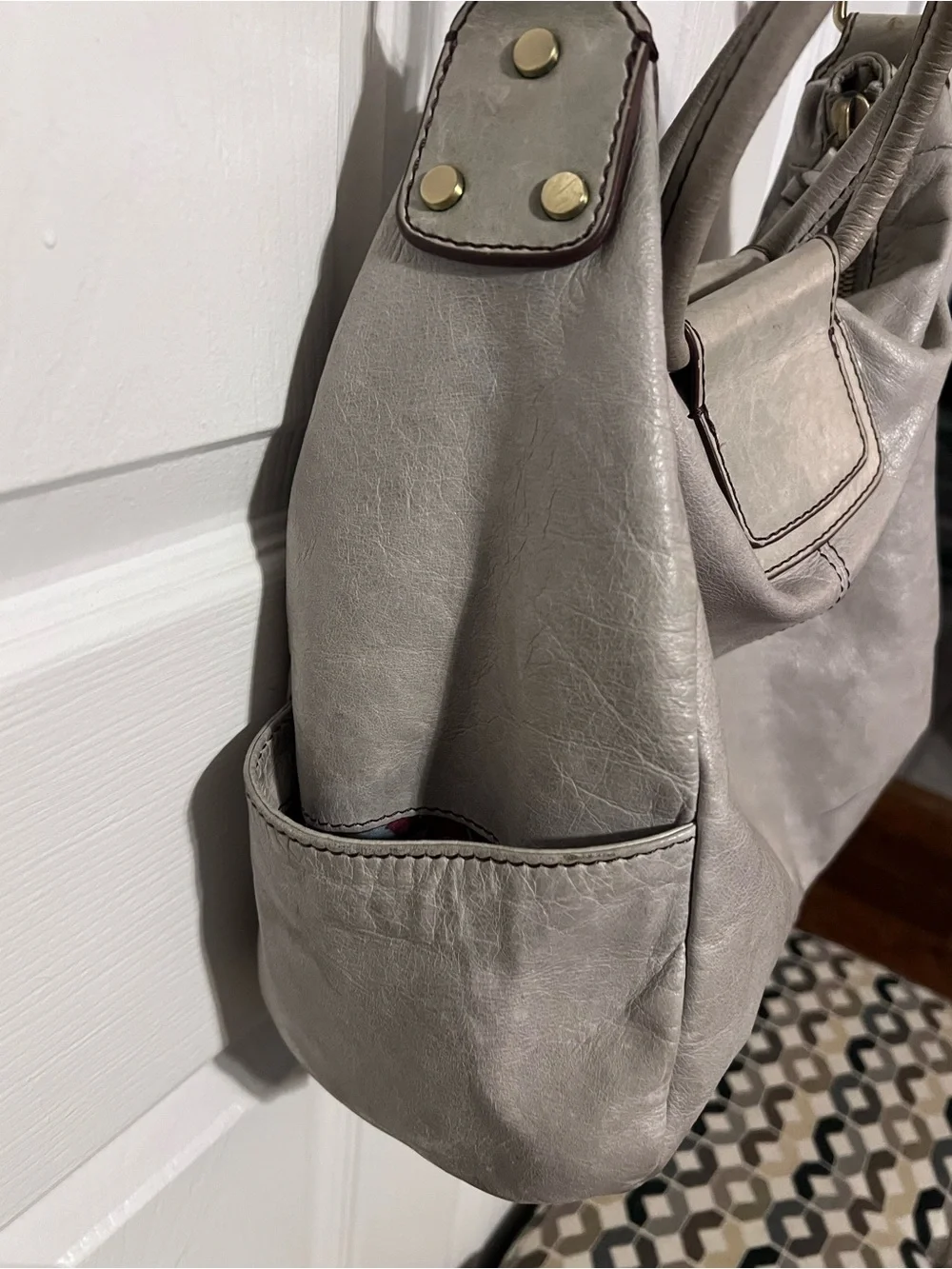 HOBO International Sheila Large Gray Leather Convertible Satchel Tote Crossbody